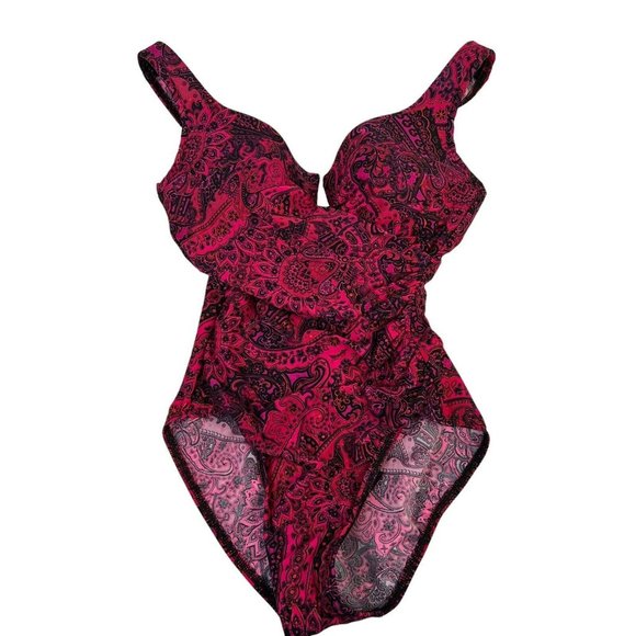 Miraclesuit Escape One Piece Allover Slimming Underwire Swimsuit Pink Paisley 10 - Picture 3 of 12